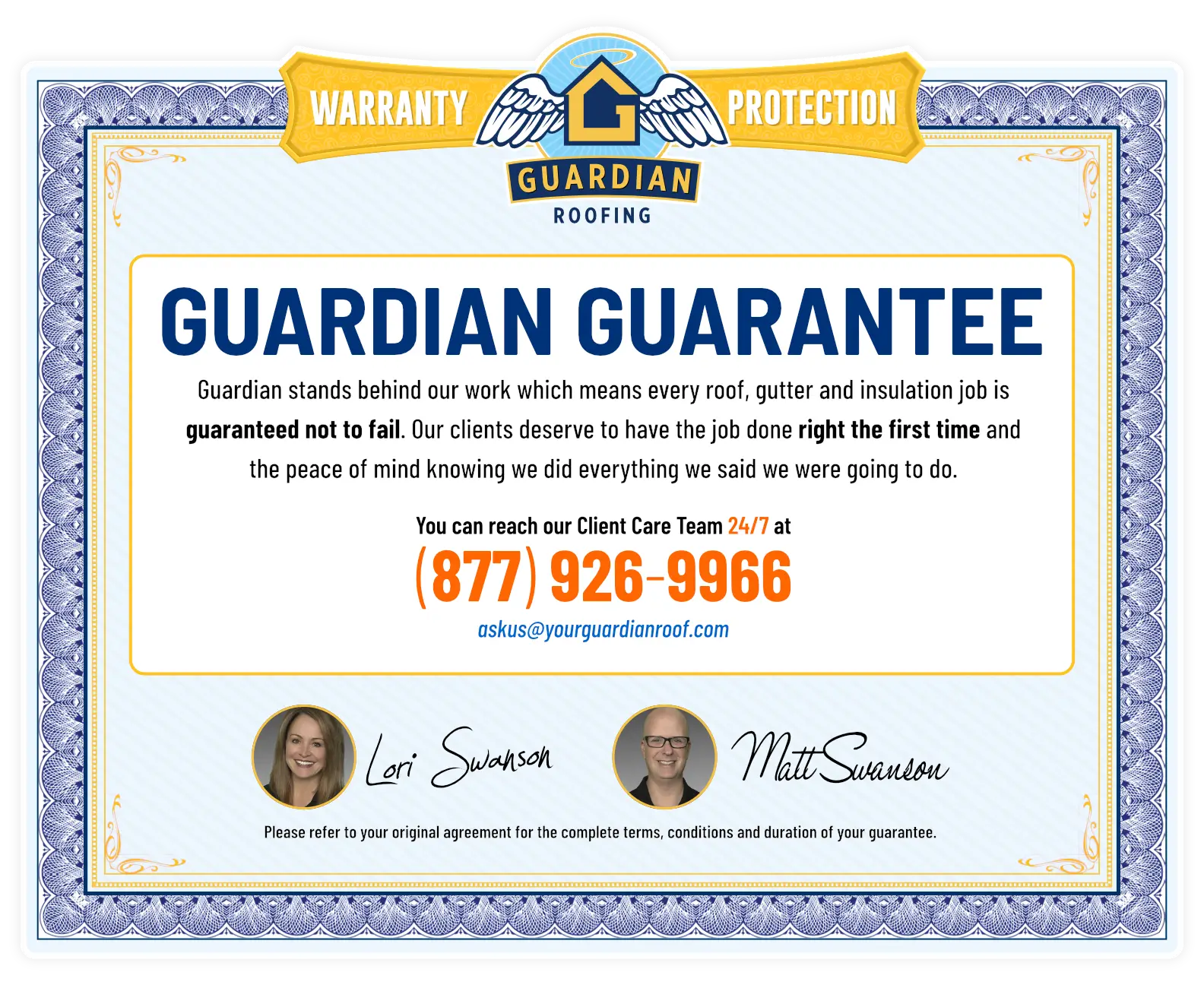 Guardian Roofing 100% Satisfaction Guarantee